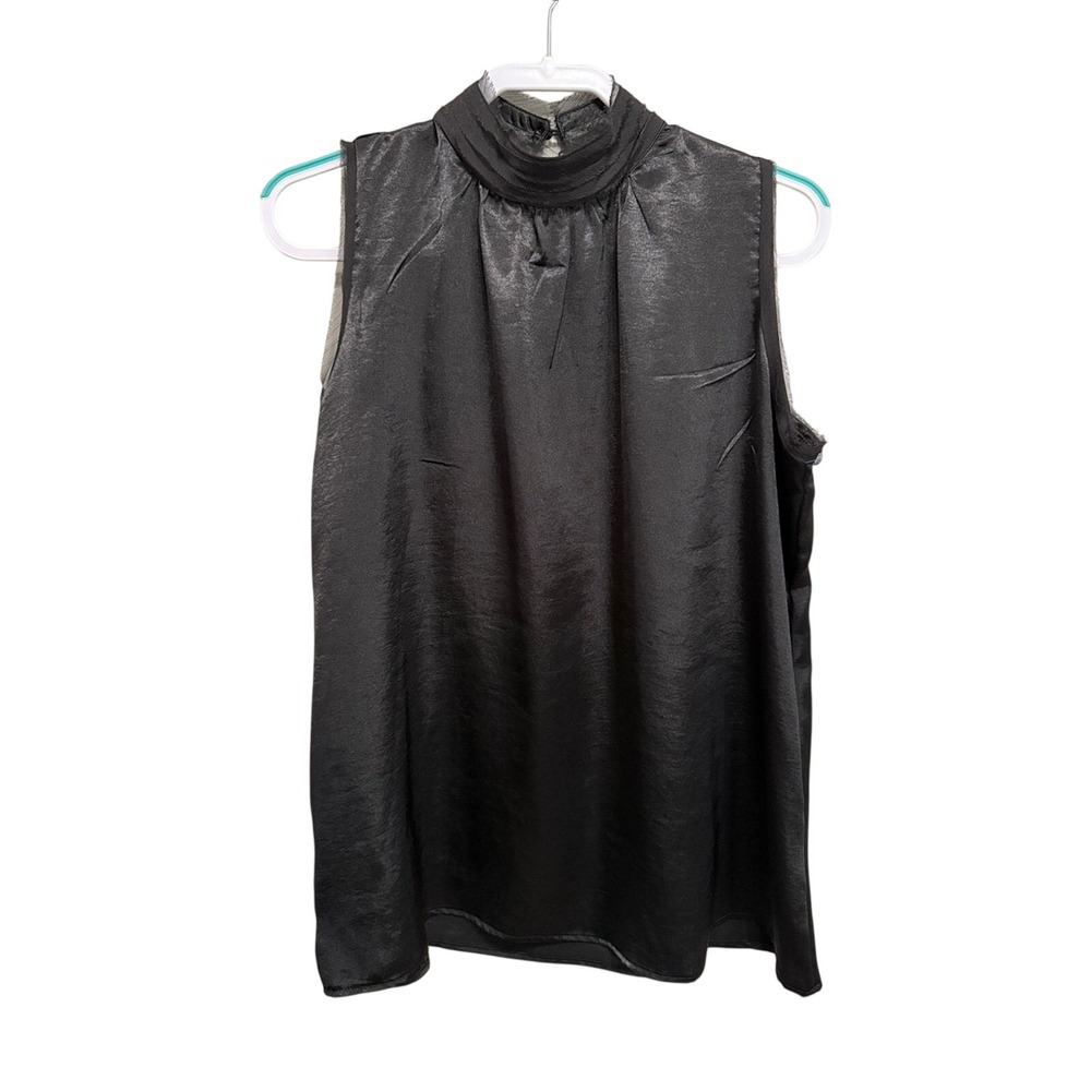 Easel Sleeveless Mock Neck Satin Top - Black Size Medium